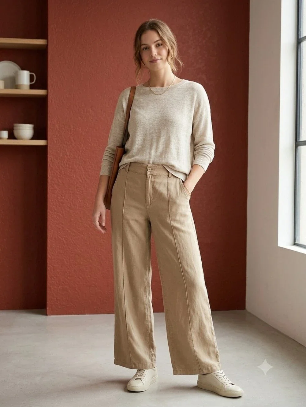 Everyday Wide-Leg Pants in Tan - Picture 1 of 9